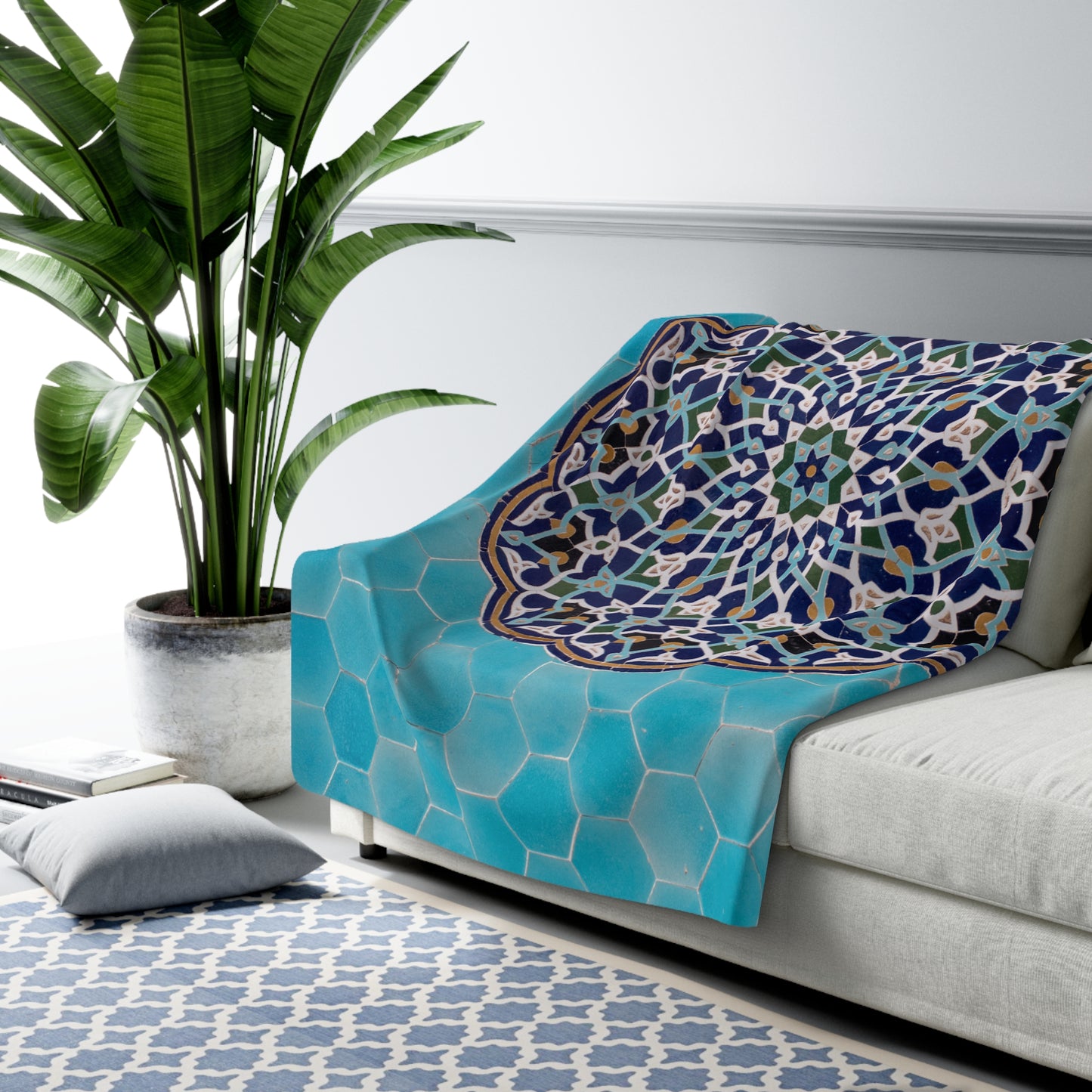 Blue Mosaic Sherpa Blanket
