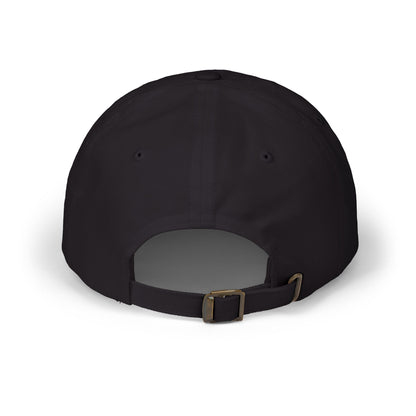 Black cap with a strap on a white background